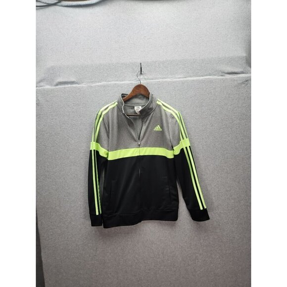 Adidas Youth L/G (14/16) Track Jacket Gray/Black/Neon Yellow Polyester - Picture 1 of 3
